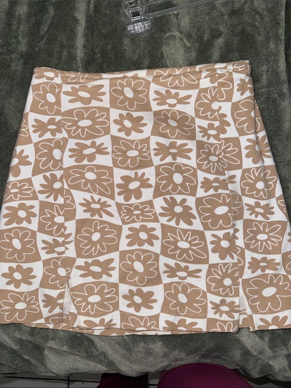 love on a hanger Beige and White Floral Check Mini Skirt